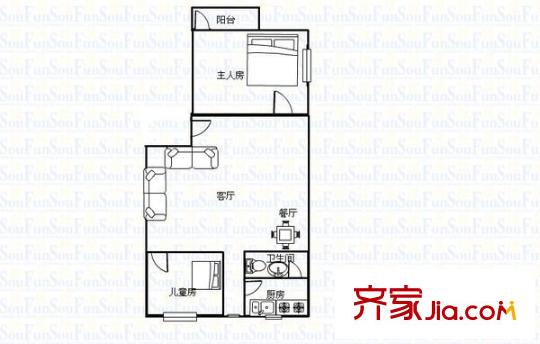 北苑大廈戶型圖兩室一廳戶型圖 2室1廳1衛(wèi)1廚