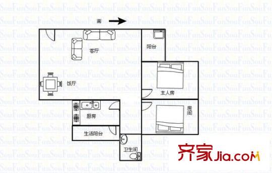北苑大廈戶型圖兩室兩廳戶型圖 2室2廳1衛(wèi)1廚