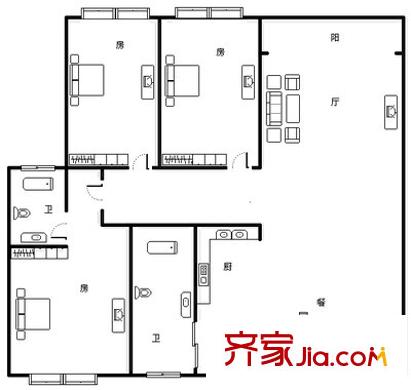 富安花園 3室 戶型圖