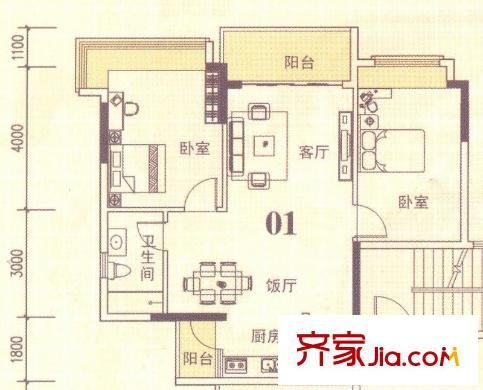 東圣維拉7座2-11層01單元 2室2廳1衛(wèi)1廚