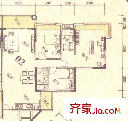 東圣維拉9座3-15層02單元 3室2廳2衛(wèi)1廚