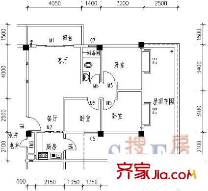 濱江名苑戶型圖馨怡居203－603 3室2廳2衛(wèi)1廚