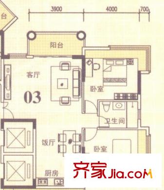 東圣維拉9座3-15層03單元 2室2廳1衛(wèi)1廚