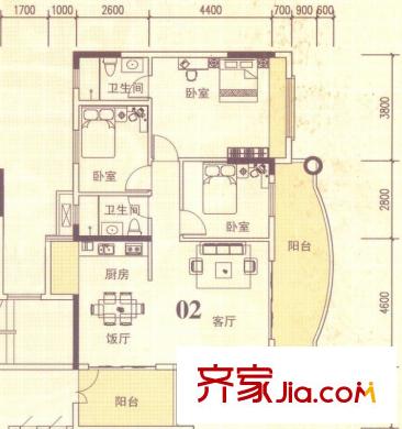 東圣維拉7座2-11層02單元 3室2廳2衛(wèi)1廚