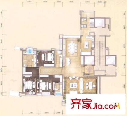 金地天璽129平方米單位 3室2廳3衛(wèi)2廚