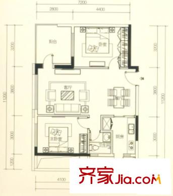 萬(wàn)科新城灣畔戶型圖04單位 2室2廳1衛(wèi)