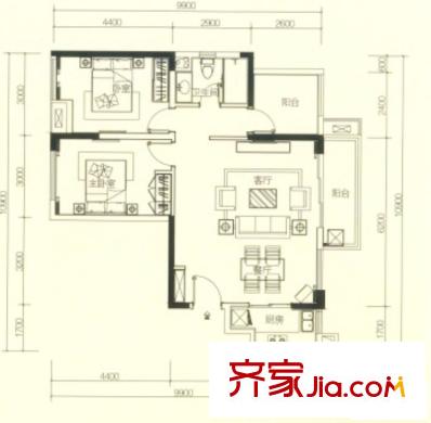 萬(wàn)科新城灣畔戶型圖03單位  2室2廳1衛(wèi)