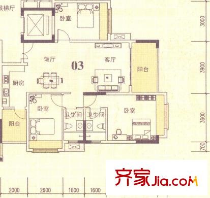 東圣維拉7座2-11層03單元 3室2廳2衛(wèi)1廚