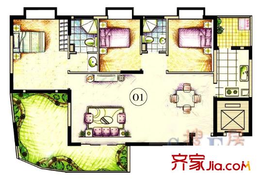 星暉疊翠新城戶型圖3房2廳2衛(wèi)1廚 3室2廳2衛(wèi)1廚