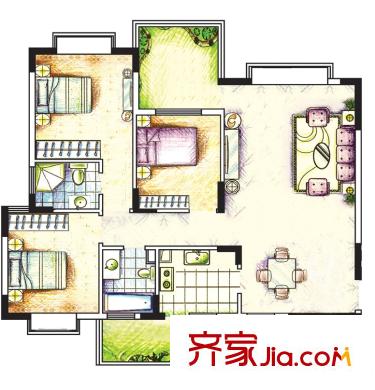 星暉疊翠新城戶型圖3房2廳2衛(wèi)1廚 3室2廳2衛(wèi)1廚
