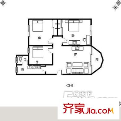 亮庭軒戶型圖2室1廳 戶型圖 2室1廳1衛(wèi)1廚