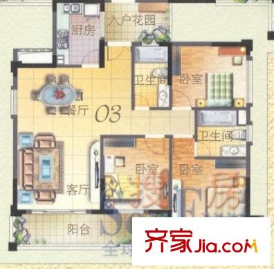 凰樵圣堡40座首層03單位121平方米 3室2廳2衛(wèi)1廚