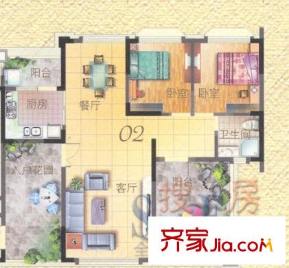 凰樵圣堡39座17層02戶型115平方米 2室2廳1衛(wèi)1廚