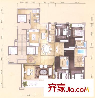 金地天璽249平方米單位 4室2廳3衛(wèi)2廚