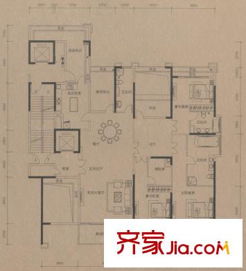 金地天璽249平方米A戶型 4室2廳3衛(wèi)2廚
