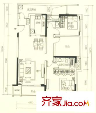 萬(wàn)科新城灣畔戶型圖父母晚年之家1號(hào) 2室2廳2衛(wèi)