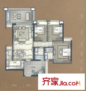 佛奧灣3座04戶型121.95平方米 2015-4-13 3室2廳2衛(wèi)1廚