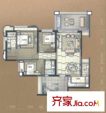 佛奧灣4座03戶型123.89平方米 2015-4-13 3室2廳2衛(wèi)1廚