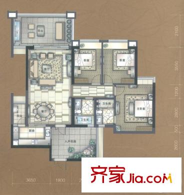 佛奧灣4座04戶型124.02平方米 2015-4-13 3室2廳2衛(wèi)1廚
