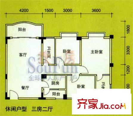 碧湖花園戶(hù)型圖3房2廳 3室2廳2衛(wèi)1廚
