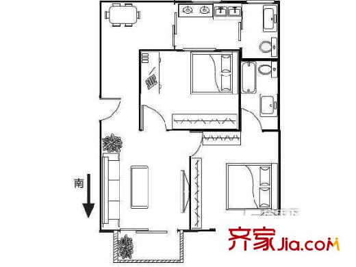 美麗家園戶型圖2室2廳戶型圖 2室2廳1衛(wèi)1廚