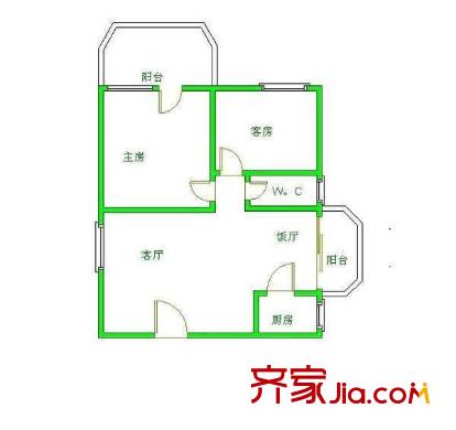美麗家園戶型圖2室2廳戶型圖 2室2廳1衛(wèi)1廚