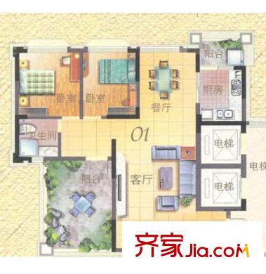 凰樵圣堡39座頂層01單元106平方米  3室2廳