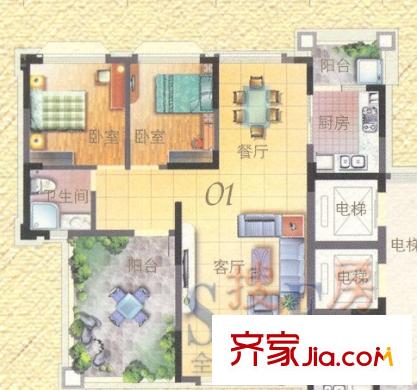 凰樵圣堡39座17層01戶型106平方米 2室2廳1衛(wèi)1廚