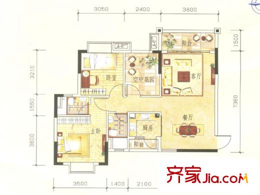北湖麗都7/8/9座01/02戶型89.59平方米 3室2廳2衛(wèi)1廚