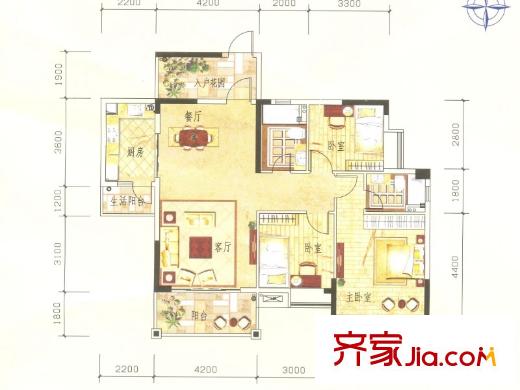 北湖麗都1座03戶型130.21平方米 3室2廳2衛(wèi)1廚