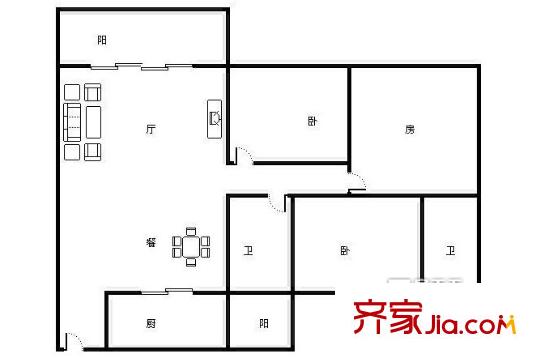 都市玫瑰苑戶型圖3室1廳 戶型圖 