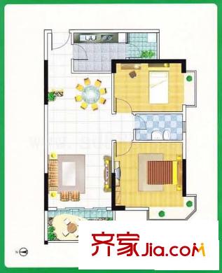 逸濤居戶型圖b戶型 2室2廳1衛(wèi)1廚