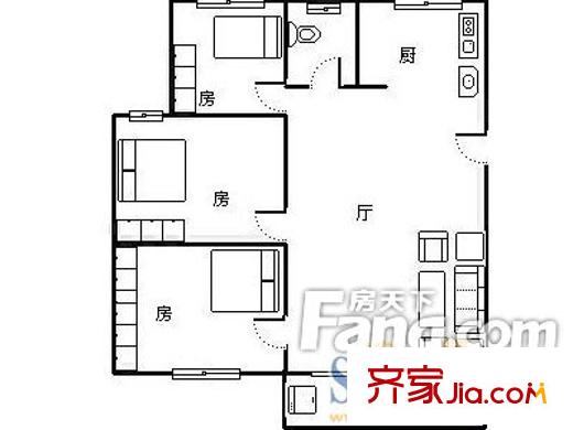 佳華大廈戶型圖三室一廳戶型圖 3室1廳1衛(wèi)1廚