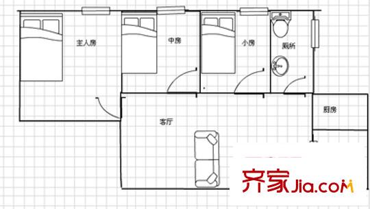 瑞麗花園 3室 戶型圖