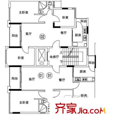 利海尖東半島戶型圖3室2廳戶型圖 3室2廳2衛(wèi)1廚