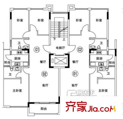 利海尖東半島戶型圖3室2廳戶型圖 3室2廳2衛(wèi)1廚