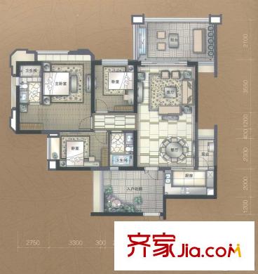 佛奧灣3座03戶型122.64平方米 2015-4-13 3室2廳2衛(wèi)1廚