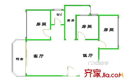 美麗家園戶型圖3室2廳戶型圖 3室2廳1衛(wèi)1廚