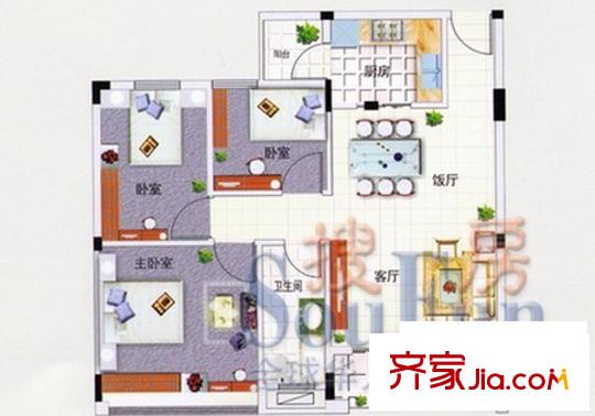 尚明雅舍戶型圖3室2廳1衛(wèi)1廚