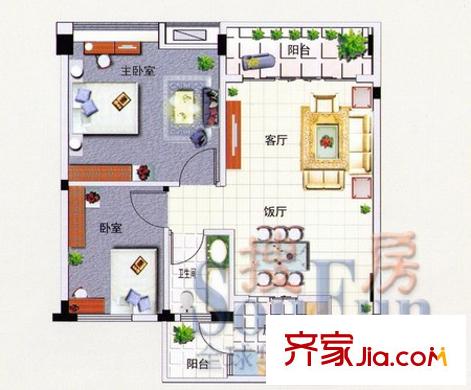 尚明雅舍戶型圖2室2廳1衛(wèi)1廚