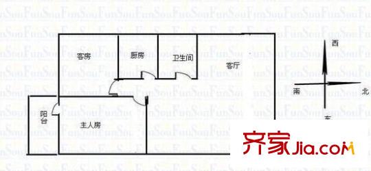 同濟新村戶型圖兩室一廳戶型圖 2室1廳1衛(wèi)1廚