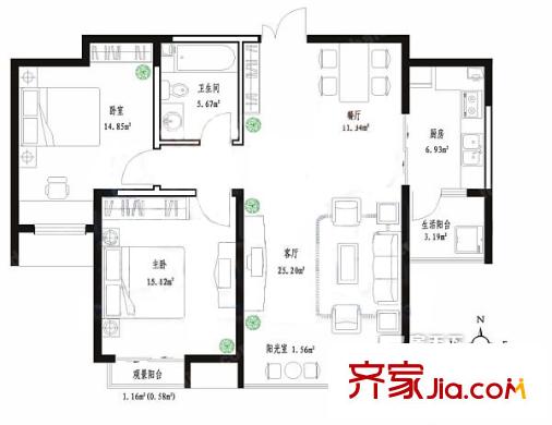 鳳都雅居戶型圖2室2廳 戶型圖  2室2廳1衛(wèi)1廚