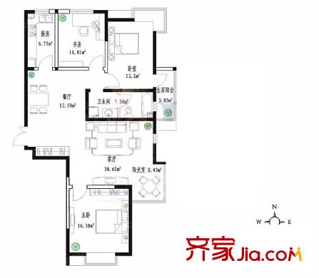 鳳都雅居戶型圖3室2廳 戶型圖  3室2廳1衛(wèi)1廚