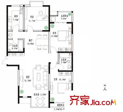 鳳都雅居戶型圖3室2廳 戶型圖  3室2廳2衛(wèi)1廚