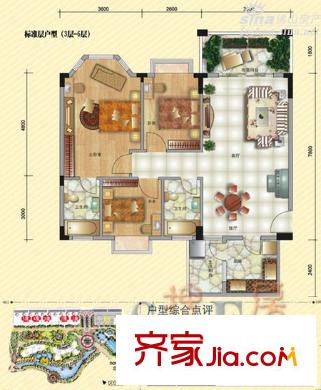 帝景藍(lán)灣戶型圖104.30平方米 3室