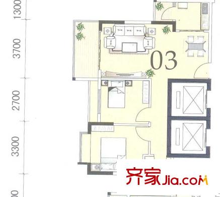 君御水漾年華戶型圖1座03單位 3-16層  2室2廳1衛(wèi)