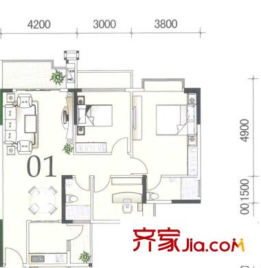君御水漾年華戶型圖05座02單位 3-16層 3室2廳1衛(wèi)