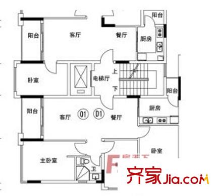 利海尖東半島戶型圖3室2廳戶型圖 3室2廳2衛(wèi)1廚