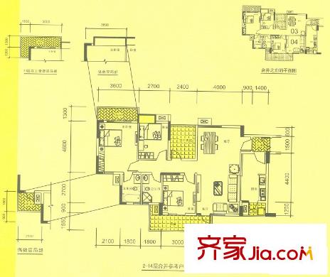 新境界花園戶型圖7座 03 04 07 08戶型 3室2廳2衛(wèi)1廚