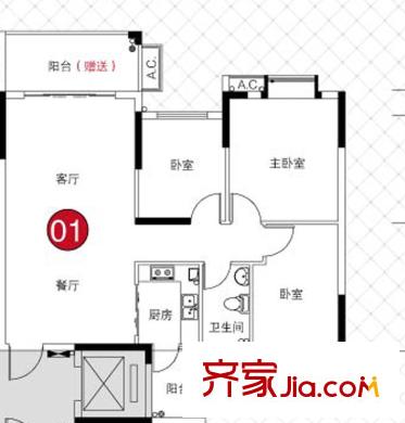 理想家園戶型圖怡康閣(9棟)奇數(shù)層01單元 3室2廳1衛(wèi)